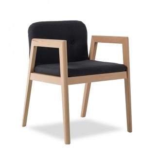 Samara Beechwood Mid Century Modern Commercial Hospitality Restaurant Indoor Custom Upholstered Dining Arm Chair